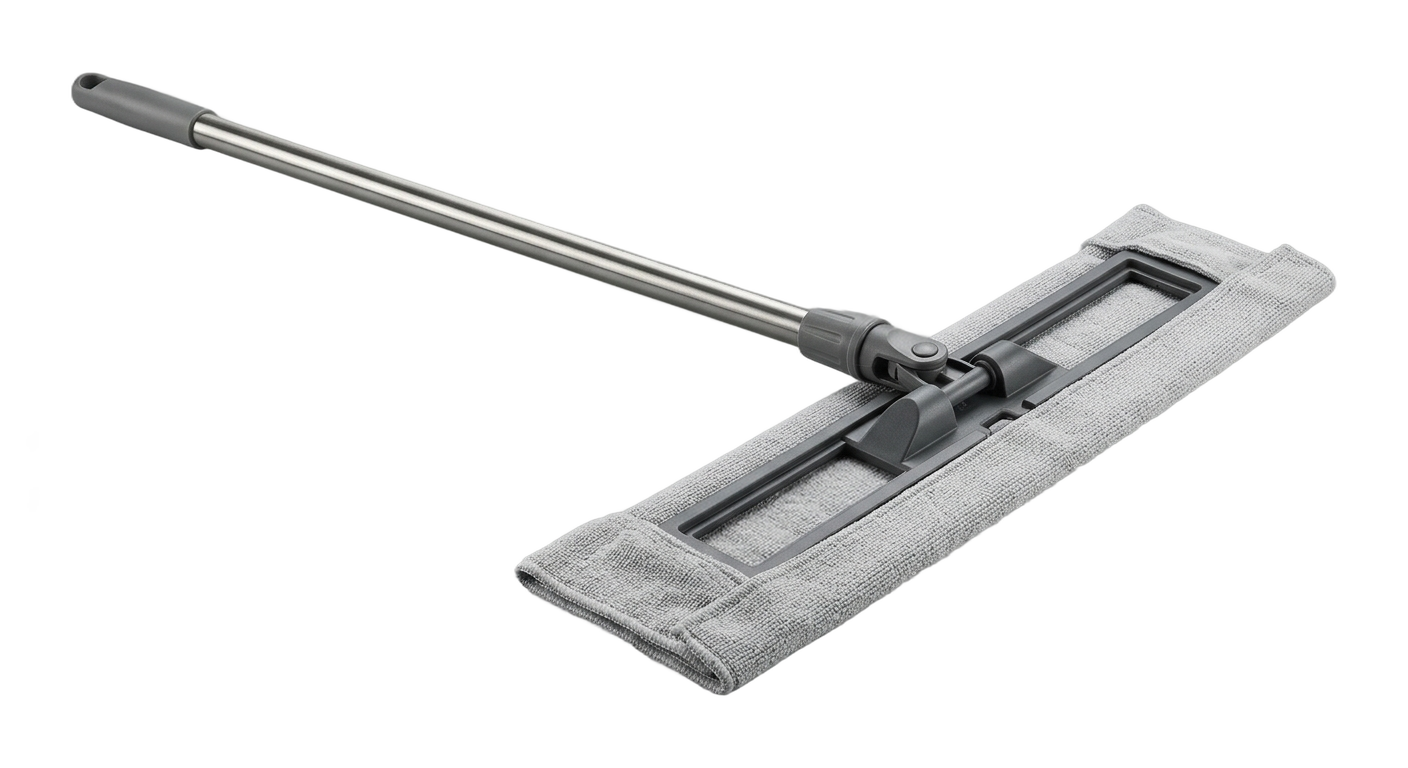 Flachbodenwischer mit Metallstiel und hellem Textilbezug